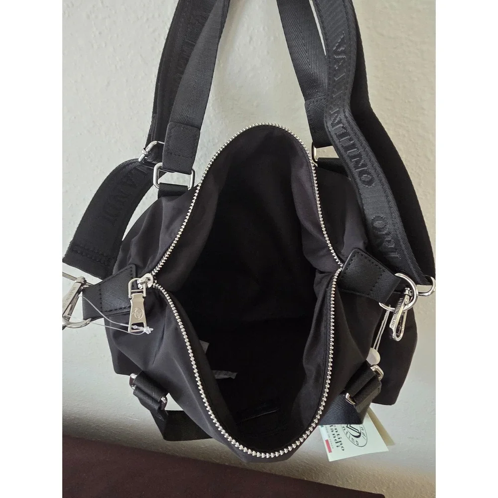 Valentino Orlandi Black Nylon Satchel Crossbody Bag Silver Hardware NWT